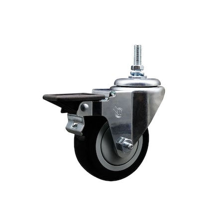 Service Caster 35 Inch Black Polyurethane 12 MM Threaded Stem Caster with Brake SCC-TS20S3514-PPUB-BLK-PLB-M1215